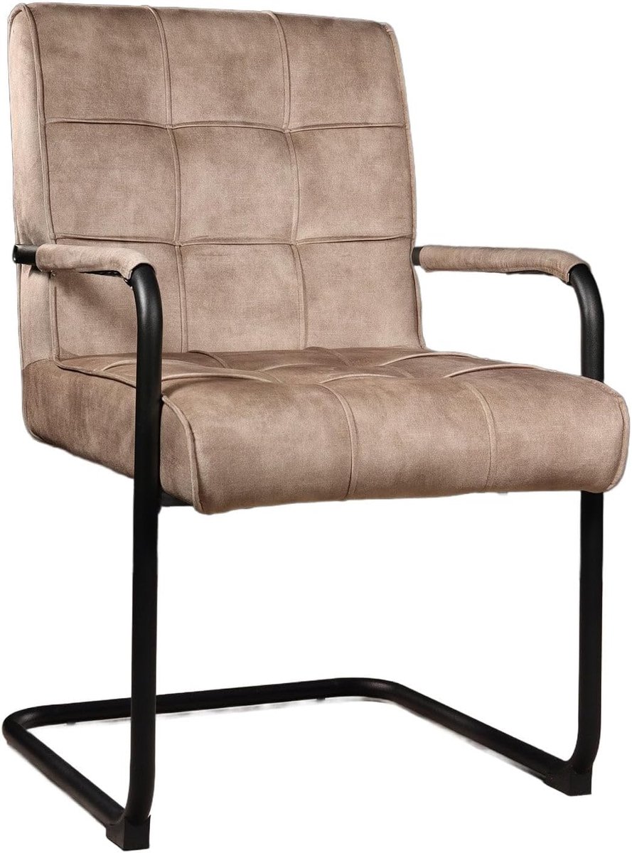 Eetstoel met armleuning - 6 stuks - beige fluweel - eenvoudig te monteren - ShopVlot