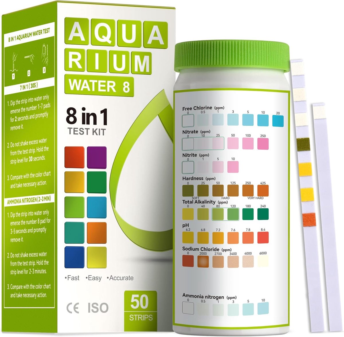 Aquarium test kit 8-in-1 - 50 teststrips - snelle wateranalyse - ideaal voor aquaria en vijvers - ShopVlot