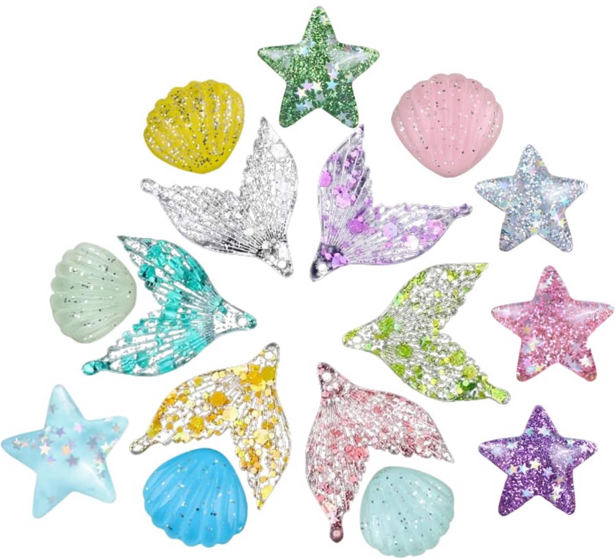 Decoratie schelpen en sterrenbeelden - 17 stuks - Kunststof - Voor aquarium en ambachten - ShopVlot