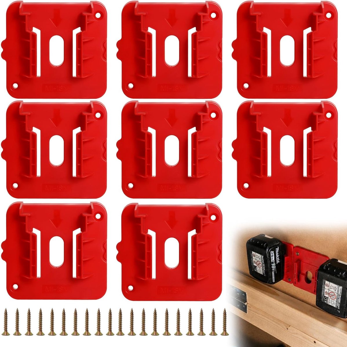 Batterijhouder M18 - Pack van 8 - Robuust ABS kunststof - Voor georganiseerde werkruimte - ShopVlot