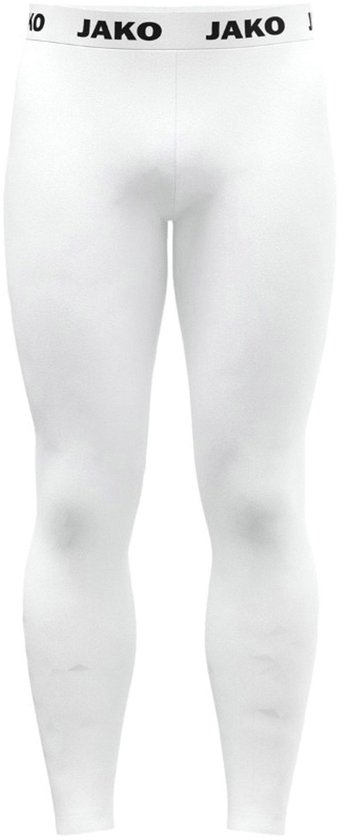 Legging thermique blanche Jako avec logo noir Jako sur la ceinture, vue de face.