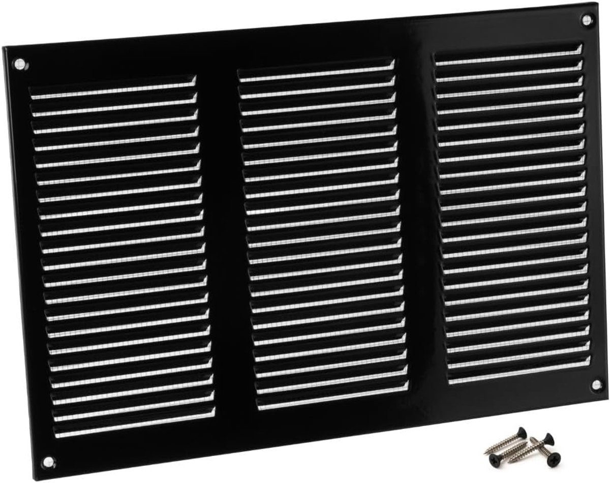 Ventilatie grille 300x200mm - Zwart metalen ventilatierooster - Insectenbescherming - Geschikt voor wand en plafond - ShopVlot