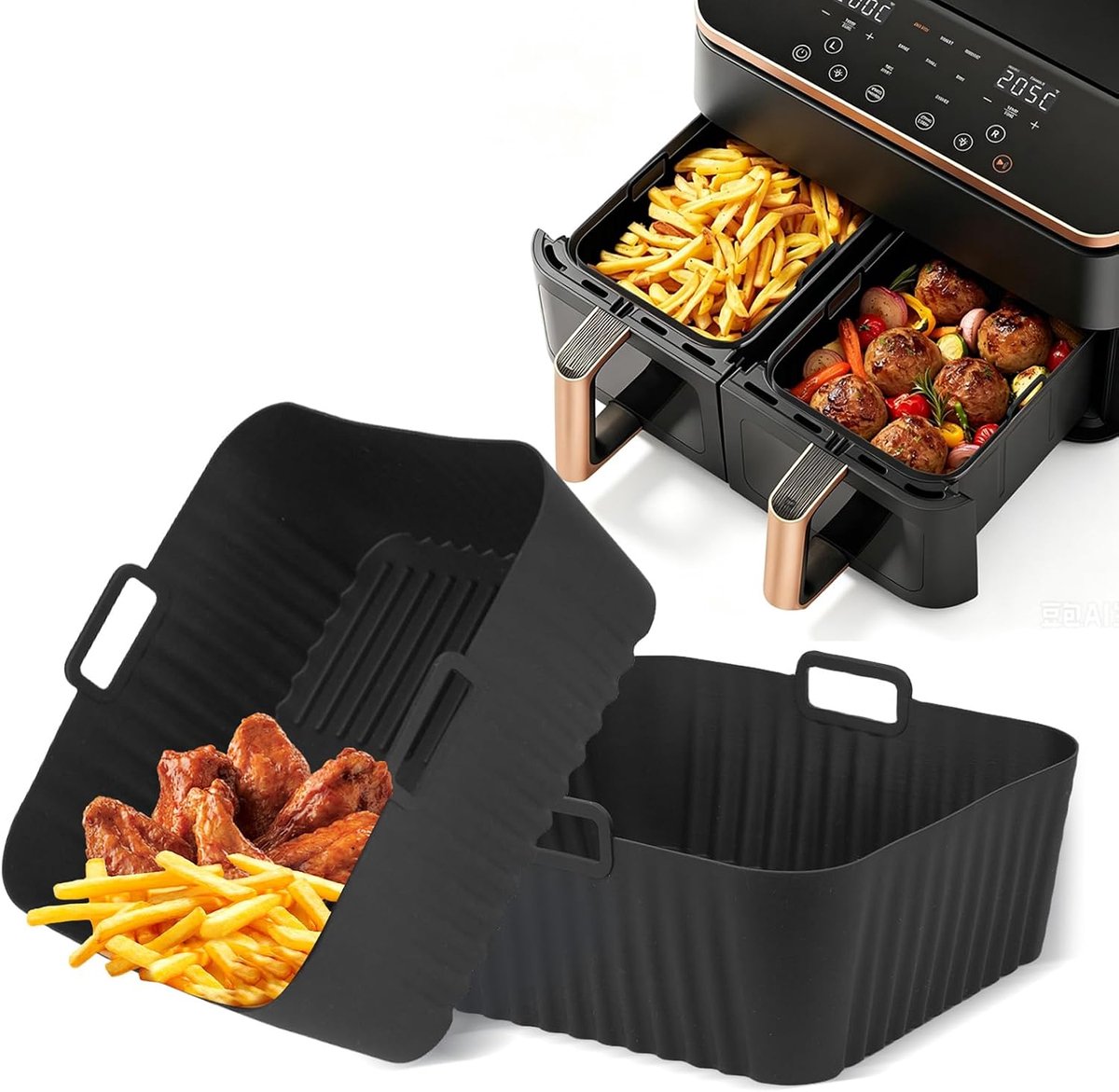 Siliconen Mallen Set van 2 voor Cosori Airfryer 8.5 L - Perfecte Pasvorm - Evenredig Koken - Gezond Koken Gemakkelijker - ShopVlot