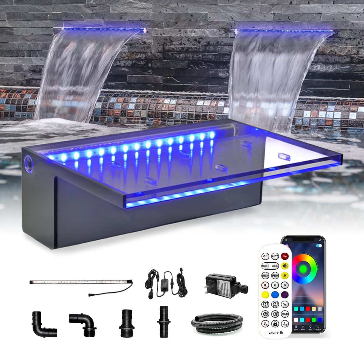Waterval overlaat 30 cm - acryl water spillway - multicolor LED-licht - sfeervolle tuindecoratie - ShopVlot