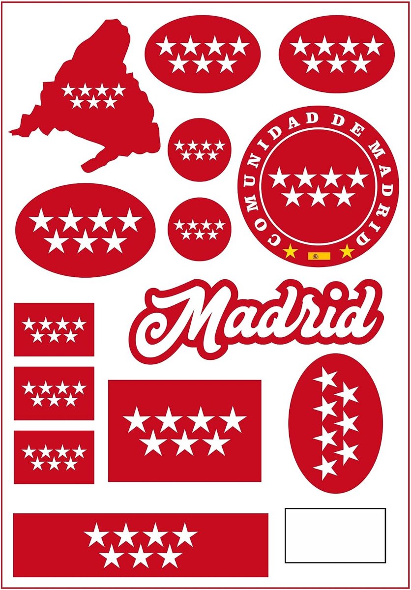 Stickerblad Madrid Spanje - 13-delige stickers - Waterproof vinyl - Versatile voor auto en motor - ShopVlot