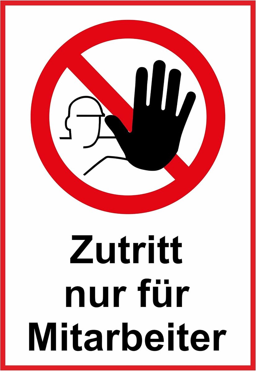 Toegang alleen voor medewerkers sticker 23 x 16 cm - zelfklevend - glossy UV-print - verhoogt veiligheid - ShopVlot