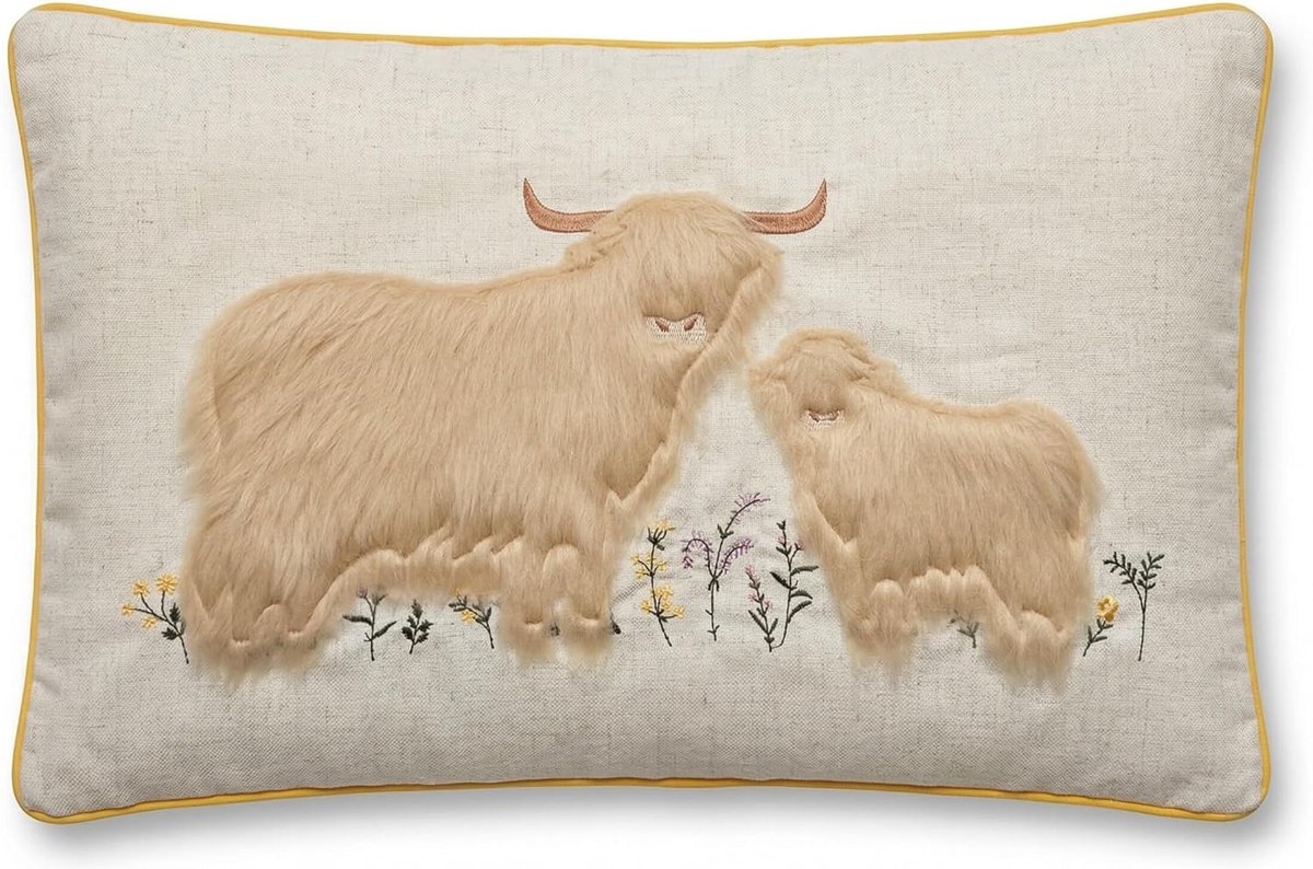 Kussenhülle 50 x 30 cm - Hoogland Runderen - Luxe Linnen Look - Perfect voor Landelijke Stijl - ShopVlot