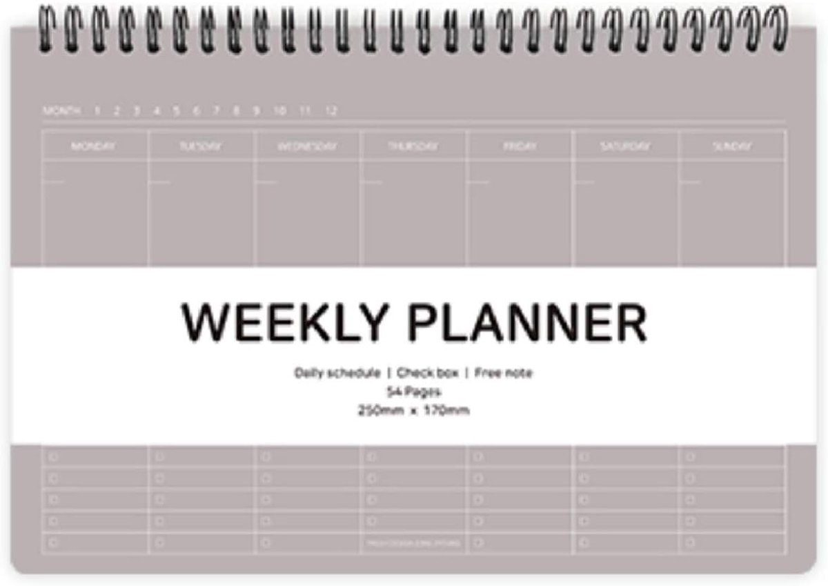 Weekly planner - wire bound - grijs - dateloos voor flexibele planning - ShopVlot