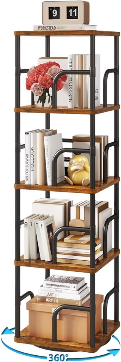 ZRNS® Vakkenkast Roomdivider - Opbergkast - Boekenkast - Draaibaar - 5 Niveaus - Bruin