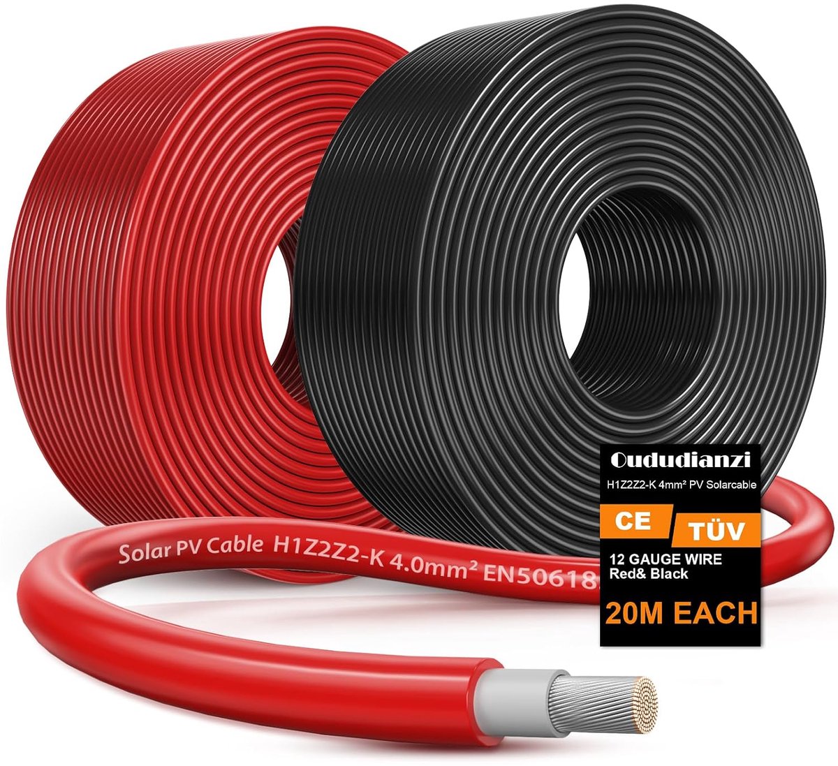 Zonnepaneelkabel 4 mm2 20 m - PVC kabel - Zilvergeplateerd koper - Voor zonnepanelen - ShopVlot