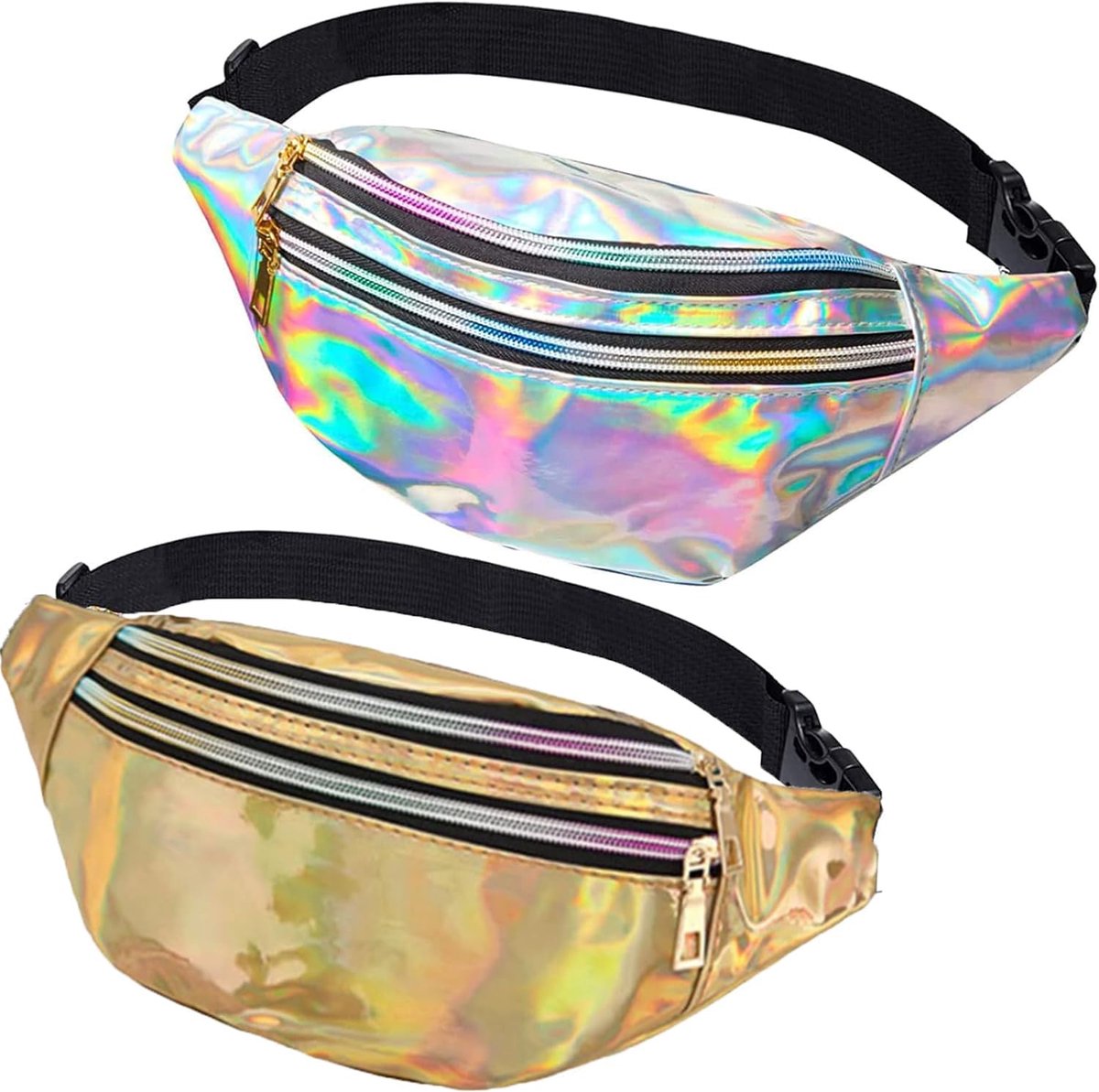 Heuptas holografisch - PU leer - metallic rose goud + zilver - trendy en waterproof - ShopVlot