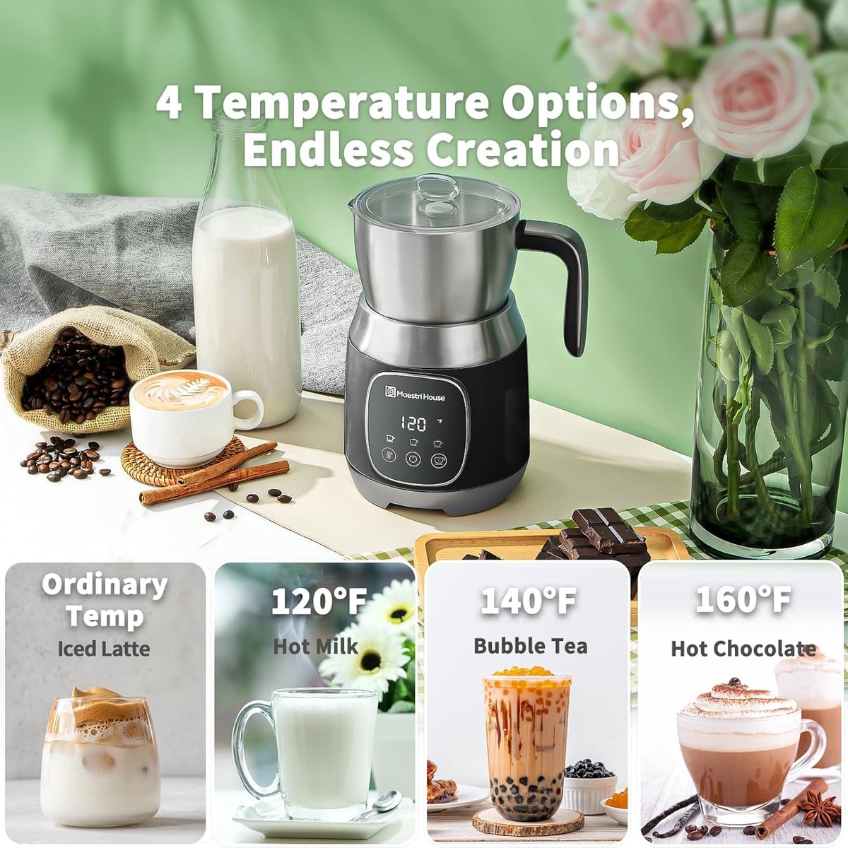 Elektrische Melkopschuimer 600 ml - Automatische Melkopschuimer met Instelbare Temperatuur en Schuimsterkte - Smart Touch voor Latte, Cappuccino en Chocolademelk — cadeau in Kookcadeaus - foto 3