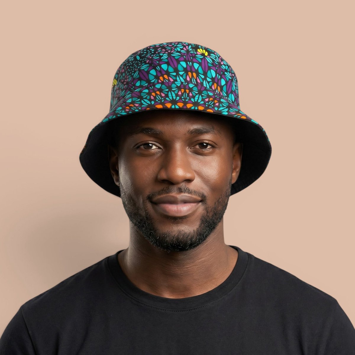 Bucket hat / Vissershoedje met Afrikaanse print - Turkoois Paars Ocean Eye - Kinderen & Volwassenen (Unisex) - M