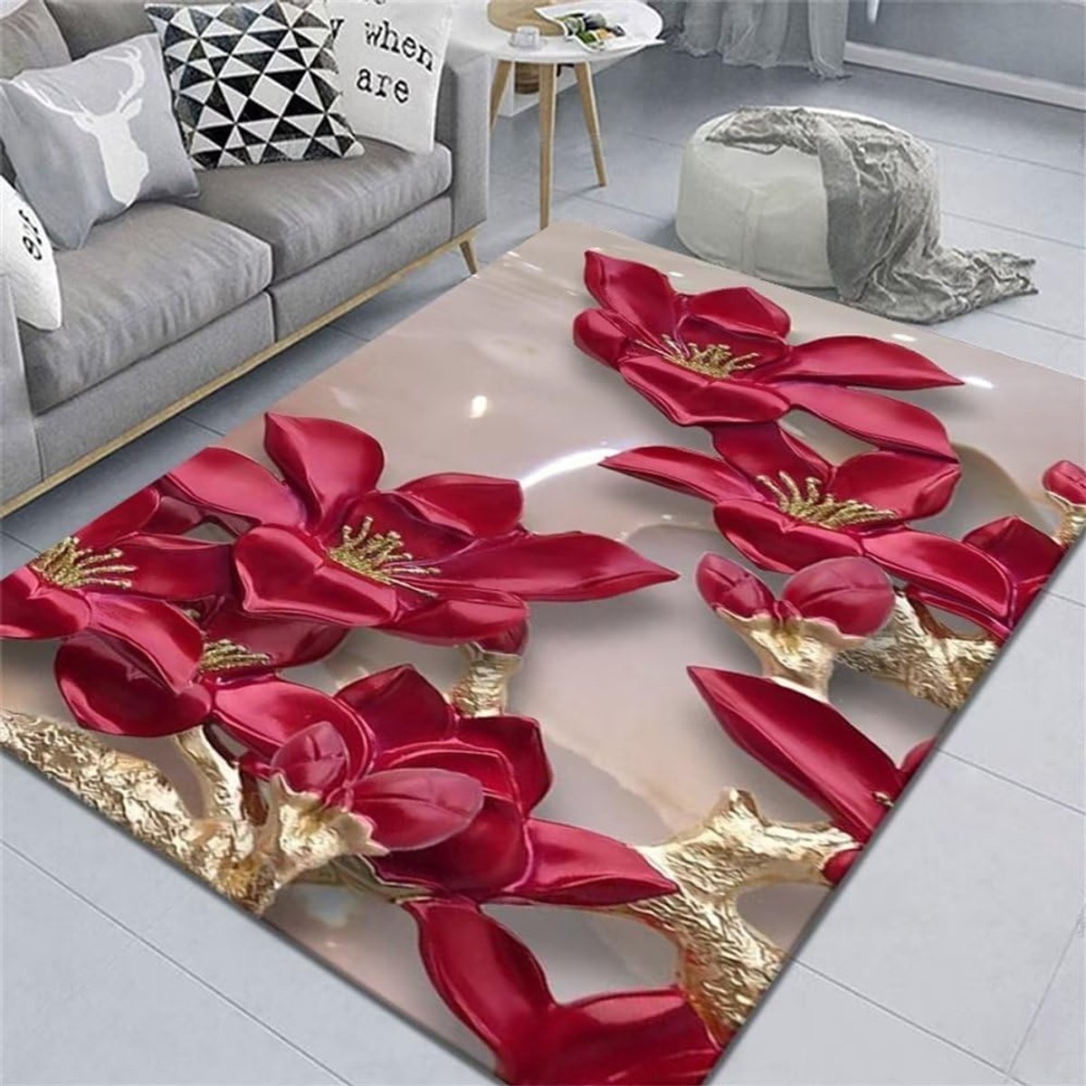 Bloemen Vloerkleed - Zachte Vloerbedekking - Woonkamer Decoratie - Antislip Onderkant - 20
