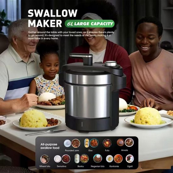 Elektrische Voedselbereider - Yam Machine Fufu - Afrikaanse Gerechten Maken - Automatische Mengfunctie - 6 Liter - Zilverkleurig — afbeelding 2