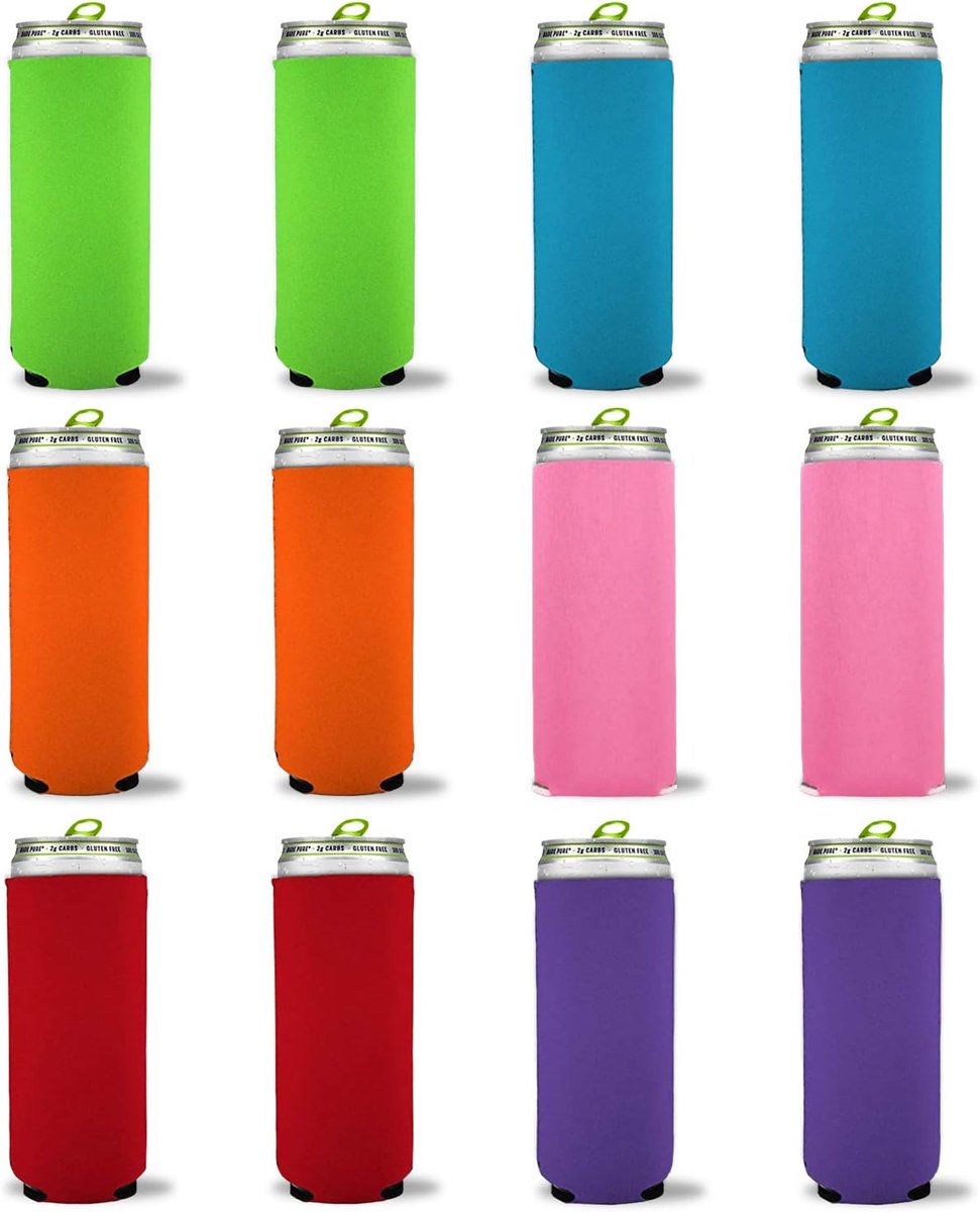 Blik Koelers - Koozies - Drank Koud Houden - Opvouwbaar Slank Ontwerp - 12 Vloeibare Ounces - Meerkleurig