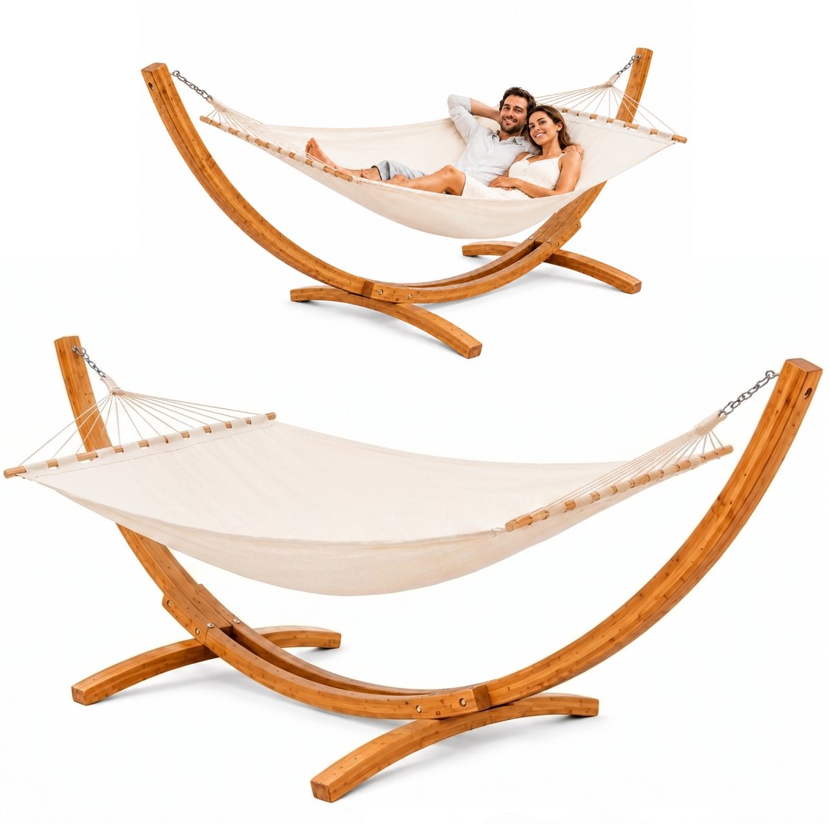 XXL Hangmat met Standaard 325 cm - Buitenframe Massief Hout met Hangmat voor 2 Personen tot 150 kg - Premium Comfortabel Relax Set Tuin Terras Balkon of Patio