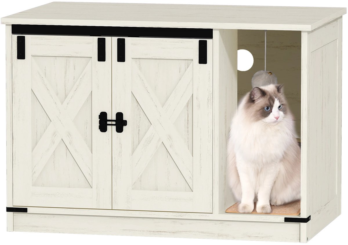 NordPaw® Kattenbak Meubel - Verborgen Kattenbak Kast - Kattenhuis met Krabbal - Kattenbak Ombouw - Kattenmeubel - Wit - 80 x 50 x 53 cm