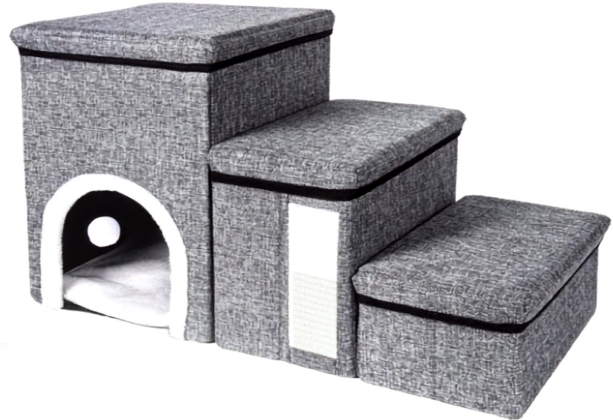 Geargalaxy Huisdierentrap - Honden- & Kattenladder - Opstaptrap - Dierentrap - 3-Treden Trap - Met Opbergruimte - 75x32x41cm