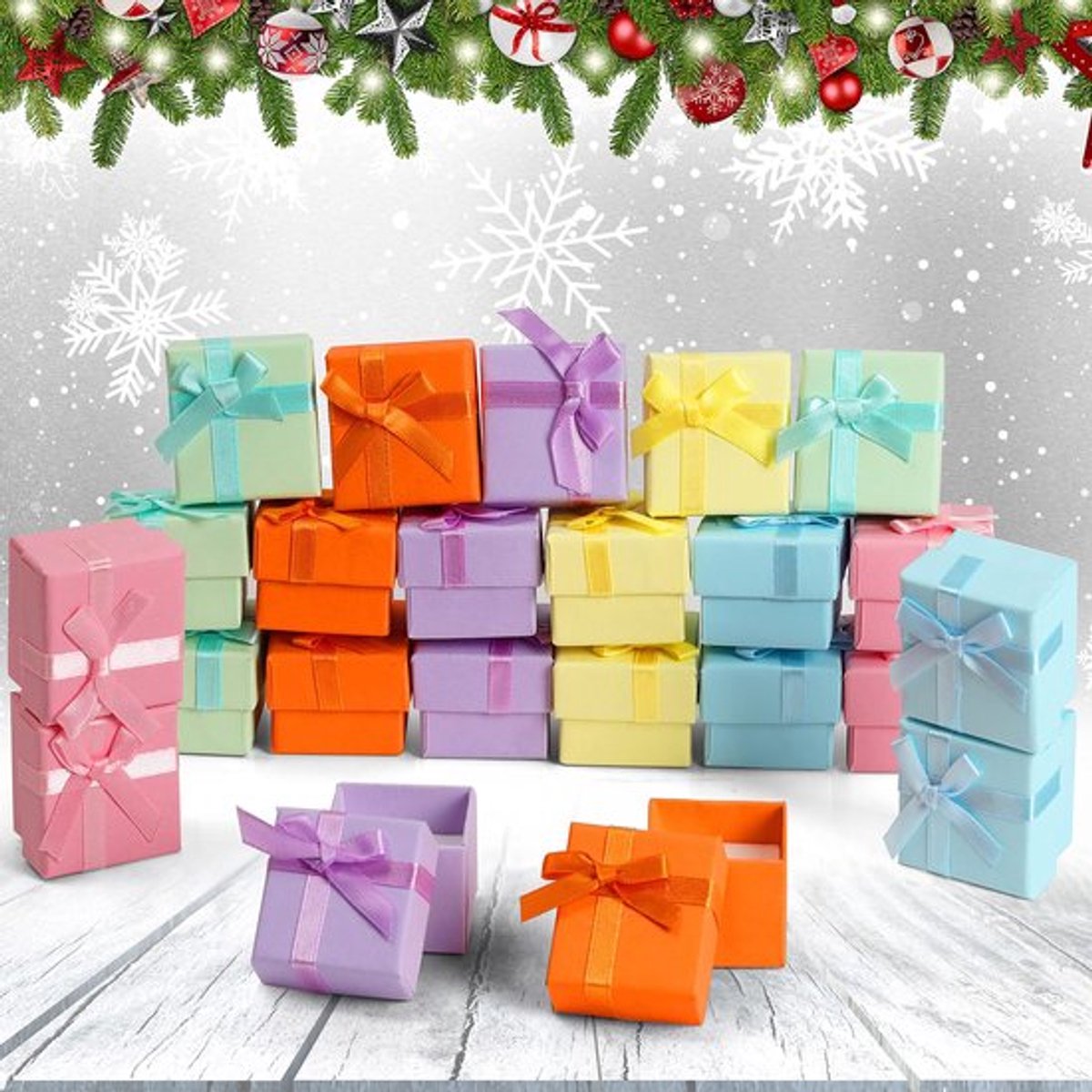 Zeynomax - Sieraden Ringen Geschenk Doos - 24 Stuks - Pastelkleurige Kartonnen