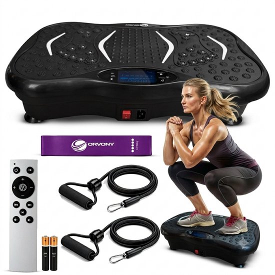 Orvony Trilplaat Pro® Met Bluetooth Speaker - Trilplaat fitness - Tot 120KG Belastbaar - 5 Trainingsprogramma’s, Weerstandsbanden & Voetmassage - Thuisfitness