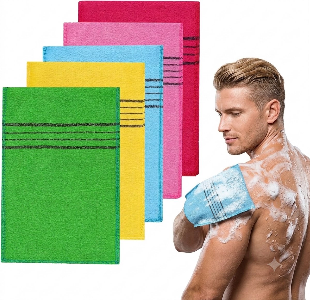 Livatto 5 stuks Aziatische exfoliërende handschoenen - Dubbelzijdige Koreaanse body scrub handschoenen - Dode huidverwijderaar - Bad & spa - Herbruikbaar - Inclusief 5 kleuren