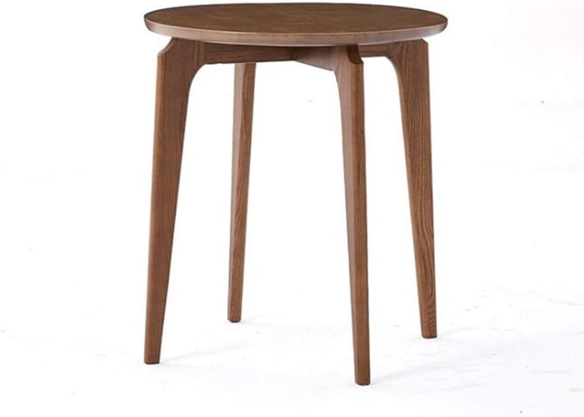 Salontafel Hout - Bijzettafel Rond - Woonkamer Meubel - Volledig Gepolijst - 50x50x56 cm - Walnoot