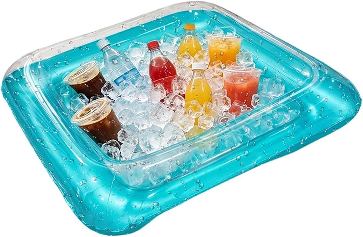 Opblaasbare IJsserveerbar - Drijvend Dienblad Koeler - Feestelijke Bijeenkomsten - Met Afvoerplug - 60 x 60 cm - Transparant Blauw