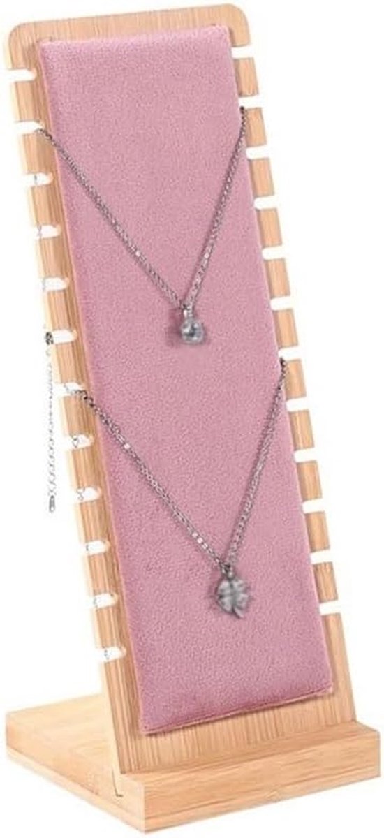 Sieradenhouder - Displayrek - Sieraden organiseren - Houten stabiele voet - Afneembaar ontwerp - Roze