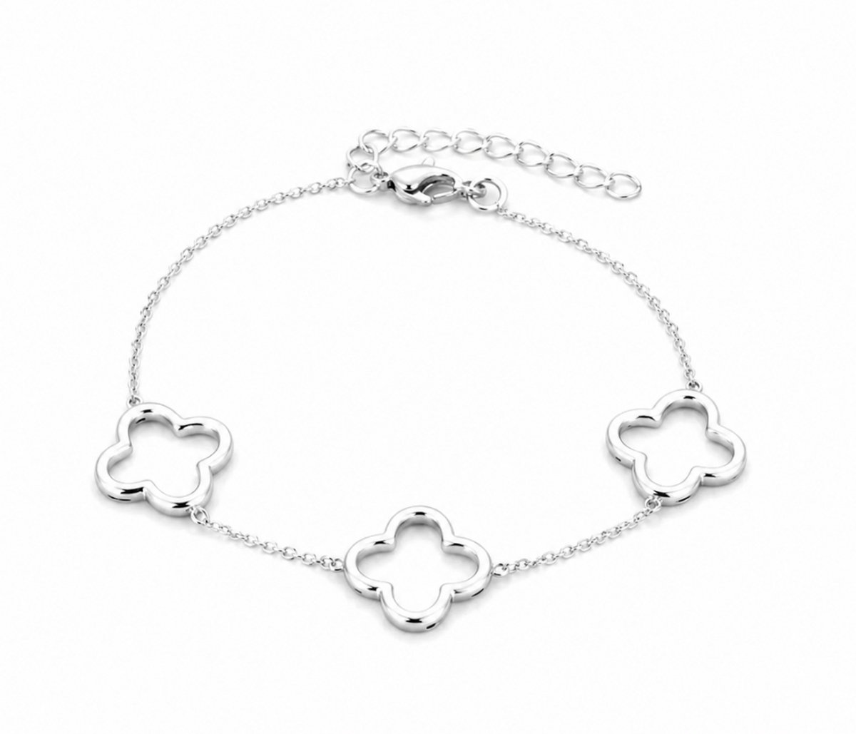 Rivello – Armband Dames Zilver Klavertje Bloem Bedels – Roestvrij Staal – Nikkelvrij – Cadeau Voor Haar