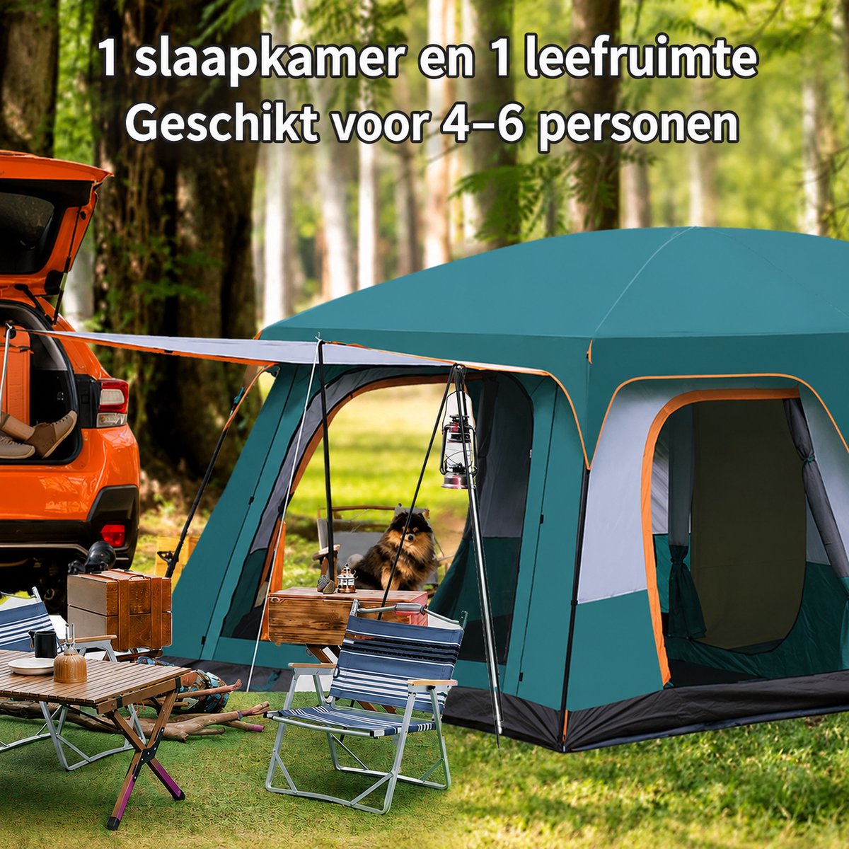 Familietent 4 tot 6 Personen Waterdicht & UV-Beschermd - Opvouwbare Kampeertent voor Gezin – foto 4