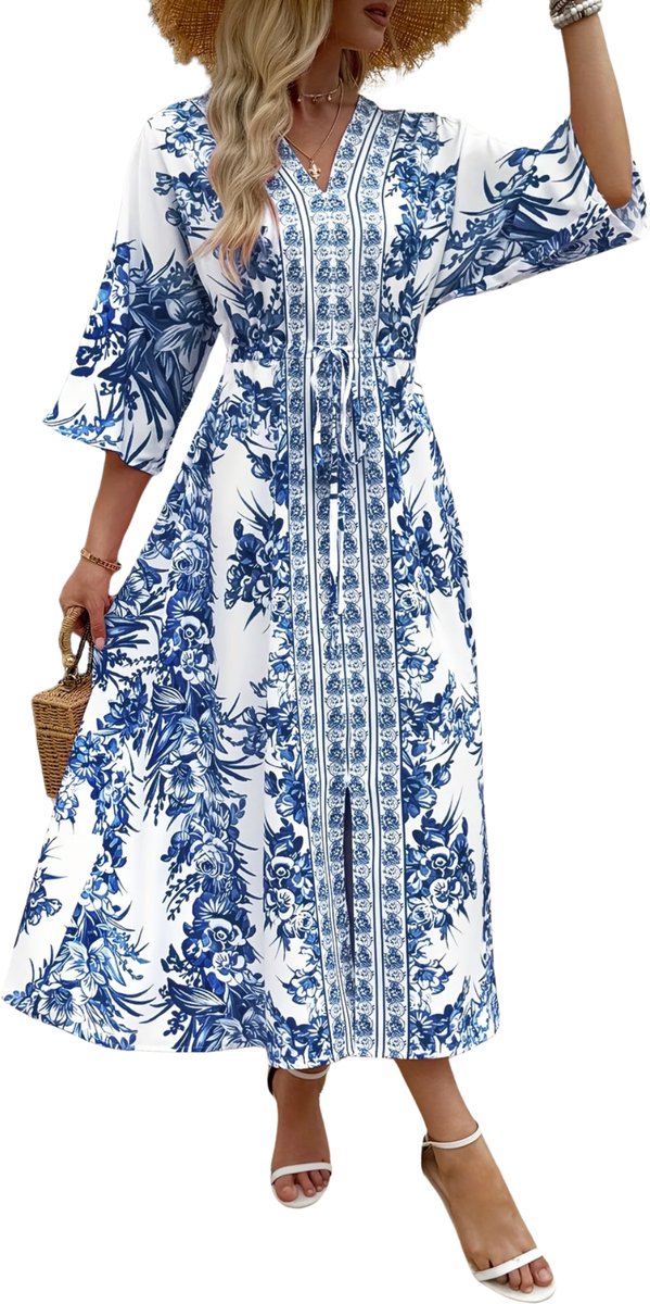 Currero Zomerjurk Dames Zomerjurken Volwassenen Vrouwen Midi Jurk Ibiza Stijl Sundress Dress Koningsblauw XXL