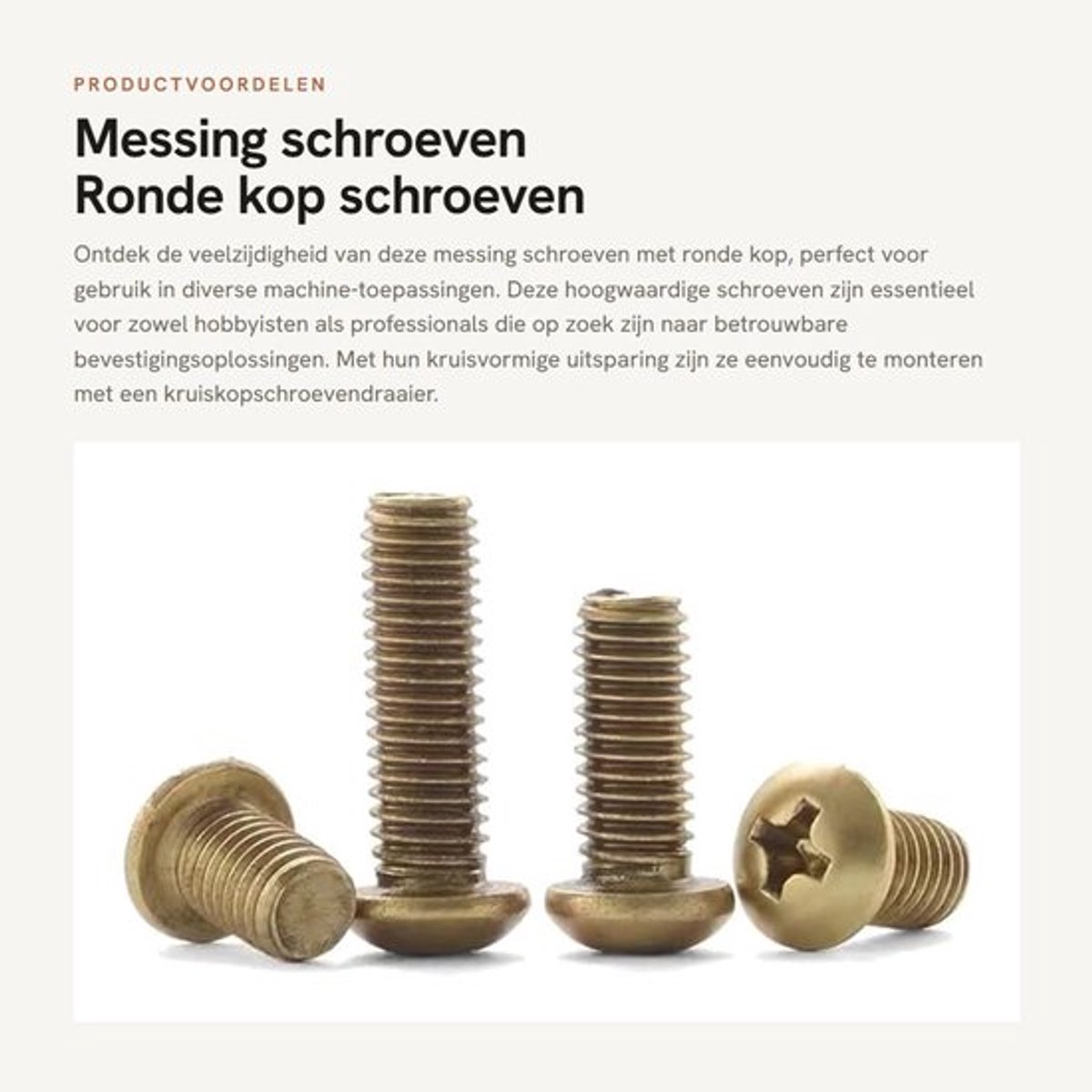 Dailygoods- Machineschroeven M3x10mm - Messing - Ronde Kop - Kruiskop - 60 Stuks