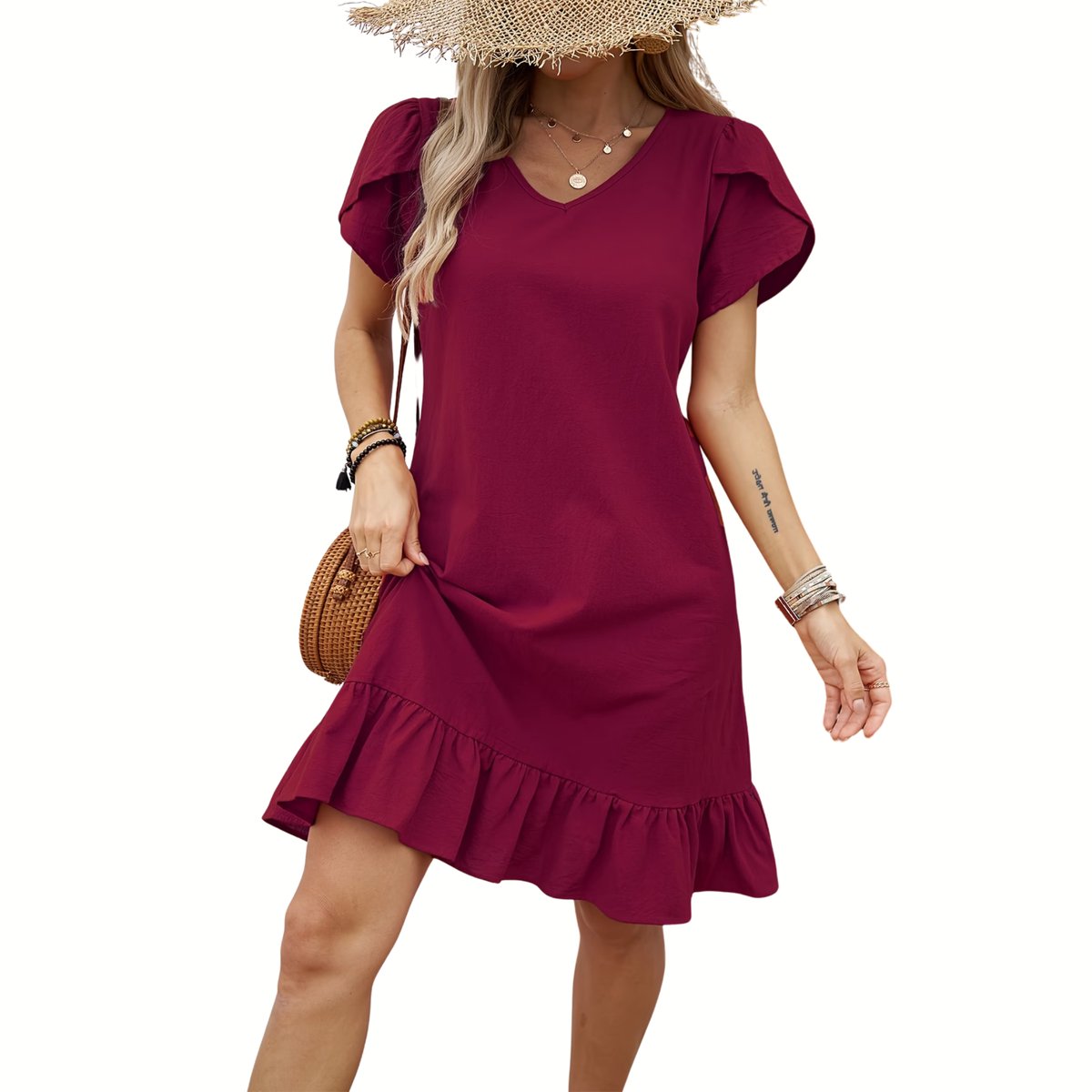 Currero Zomerjurk Dames Zomerjurken Volwassenen Vrouwen Midi Jurk Ibiza Stijl Sundress Dress Donkerrood Donkerrood-a