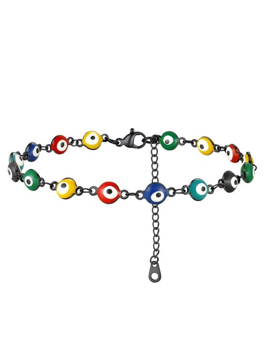 Gepersonaliseerde naam en evil eye enkelband voor vrouwen