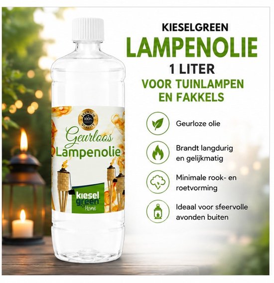 Kieselgreen Lampenolie 12 x 1 liter voor tuinlampen en fakkels geurloze olie met minimale rook en roetvorming — afbeelding 4