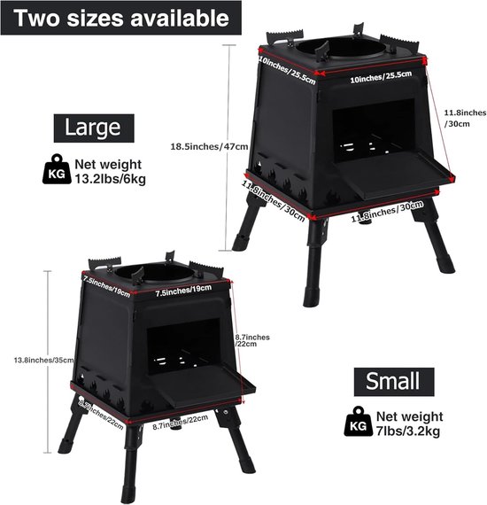 Wood Burning Camp Stove, Portable Cast Iron Camping Wood Stove, Black Woodstove with Carrying Case for Backpacking Outdoor Cooking — afbeelding 2