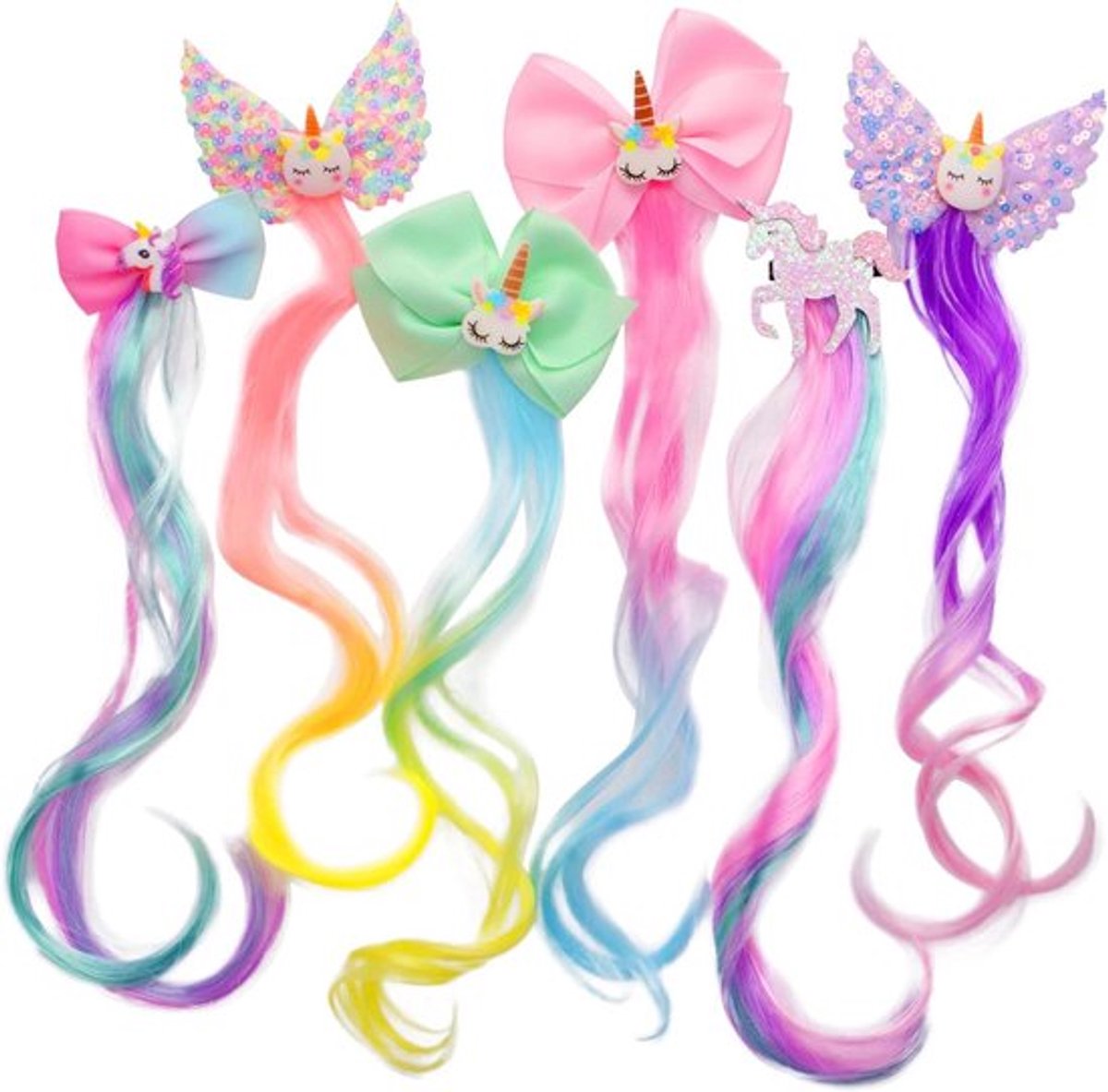 Allecto Plus - Set van 6 gekrulde haarclips voor meisjes - Regenboog