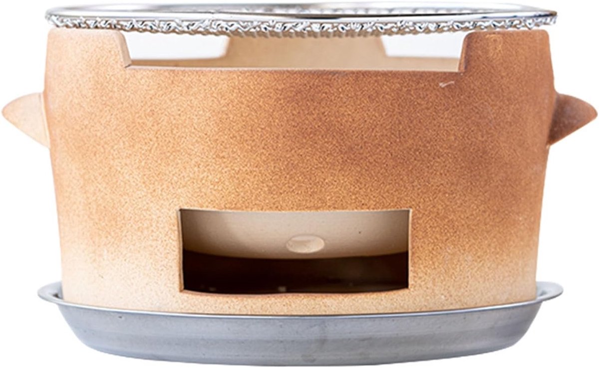 Houtskoolfornuis van Klei - Aardewerk Grill - Buiten Koken - Handgebakken Kwaliteit - 24 cm - Bruin