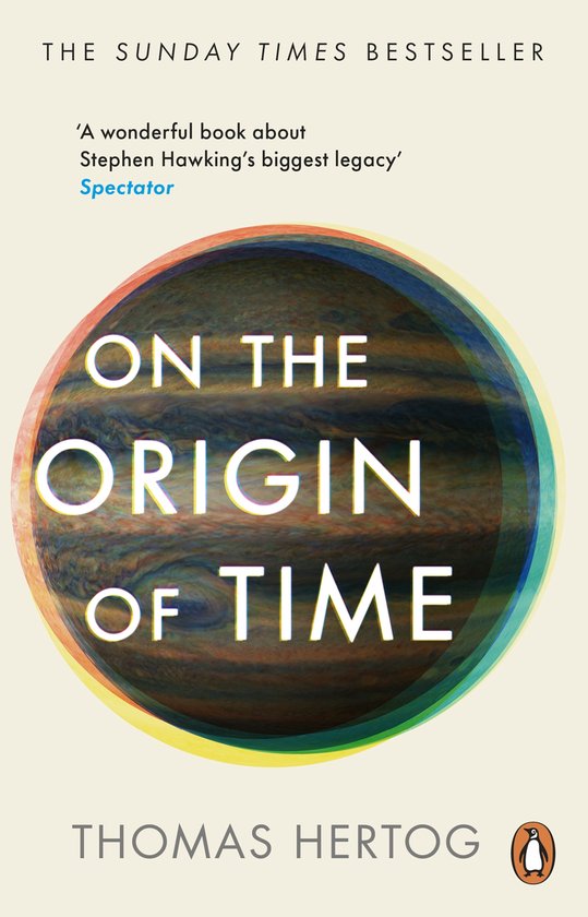 Couverture du livre 'On the Origin of Time' par Thomas Hertog, représentant la surface d'une planète.