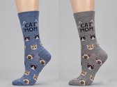 Cat Mom Bamboo Dames Crew Sokken - 2 Paar - Denim Heather /Med Gray Heather - Maat (9-11)