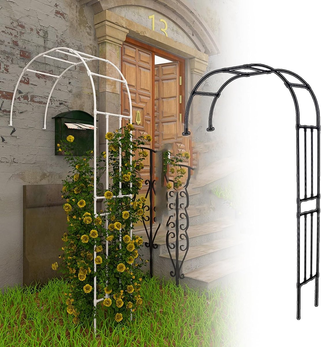 Metalen Rozenboog - Tuinboog Decoratie - Planten Ondersteunen - Verdikte PE Stalen Buizen - 240 cm Hoog - Zwart