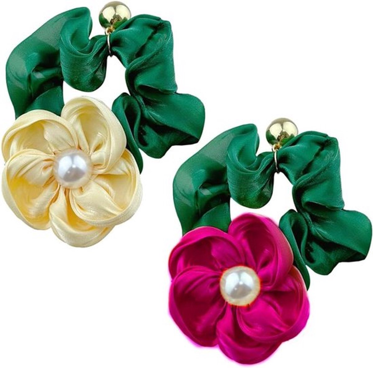 Zijden scrunchies bloemenvorm, set van 2 door Inovra Plus