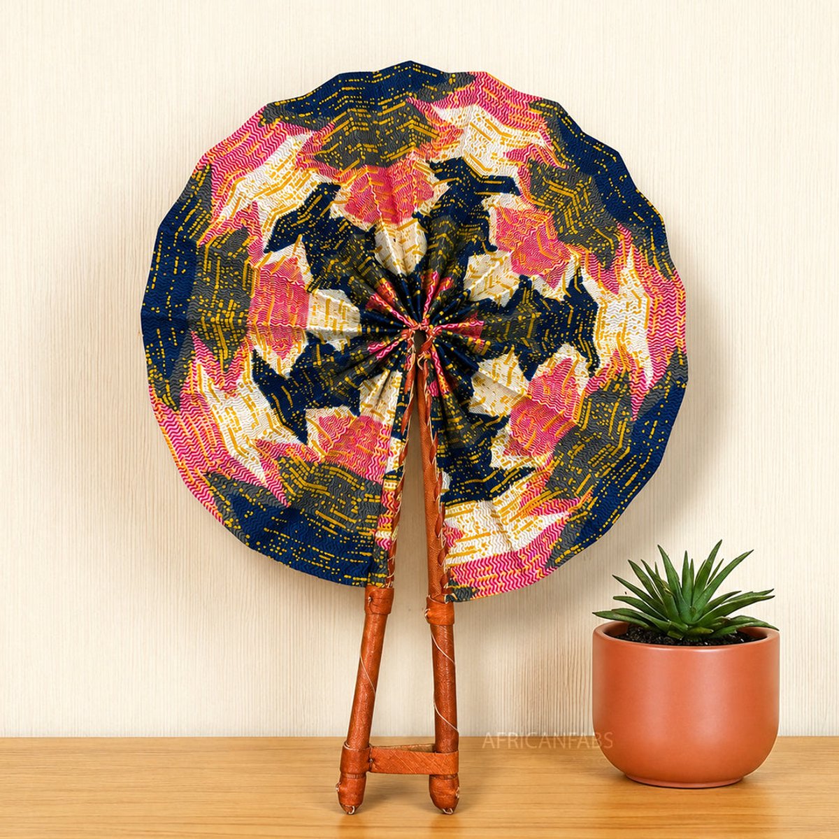 Afrikaanse handwaaier - Ankara print waaier - Roze Blauw Ankomah