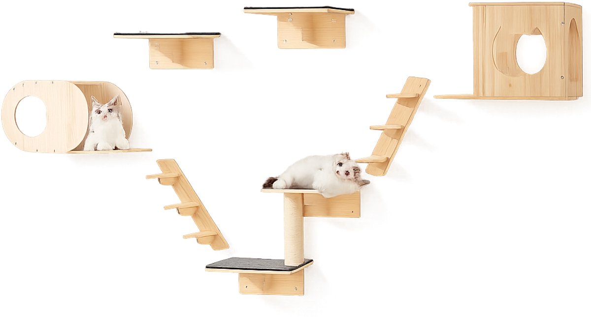 Brandistry - Kattenwand – Wandgemonteerde Kattenplanken - Klimmuur Katten - Krabpaal – Draagkracht 18 kg – Ruimtebesparend