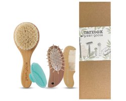 HomeBasics Baby Borstel En Kam Set | Borstel Hout | Kraamcadeau | Babyborstel Hout | Geitenhaar | Babyborstel Set | Babyborstel roze | Babyborstel En Kam | Siliconen Pad