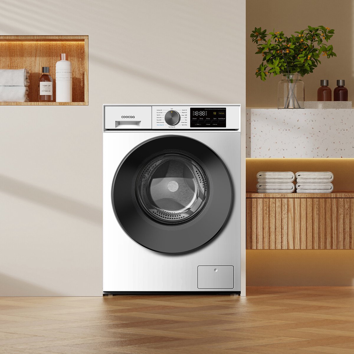 Coocaa Galaxy A3-serie voorlader wasmachine, 9 kg, BLDC-motor, A-30%-klasse, bacterieverwijderingssysteem, stoomwas, snelwas 15 min, kinderslot, 15 programma’s, einde vertragen, babyverzorging [Energieklasse A] F902A3AВC0