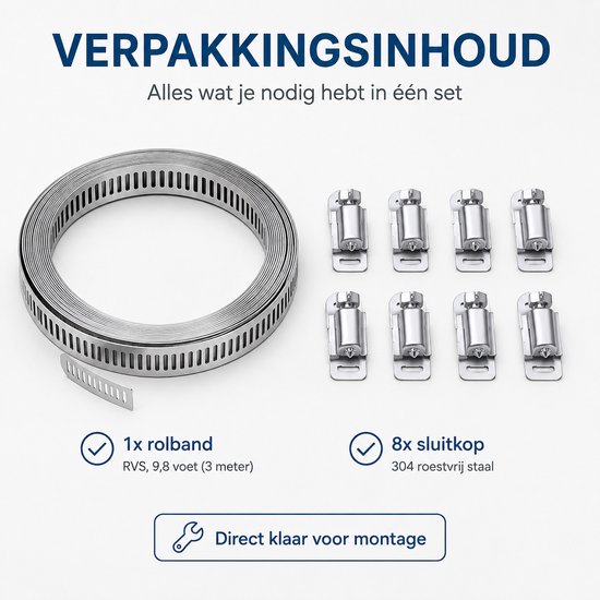 BukkitBow - Premium Slangklem - RVS - Verstelbaar - Diameter tot 350cm - Buisklem - Slangklemmen - Klusmateriaal - Zilver van BukkitBow — afbeelding 2