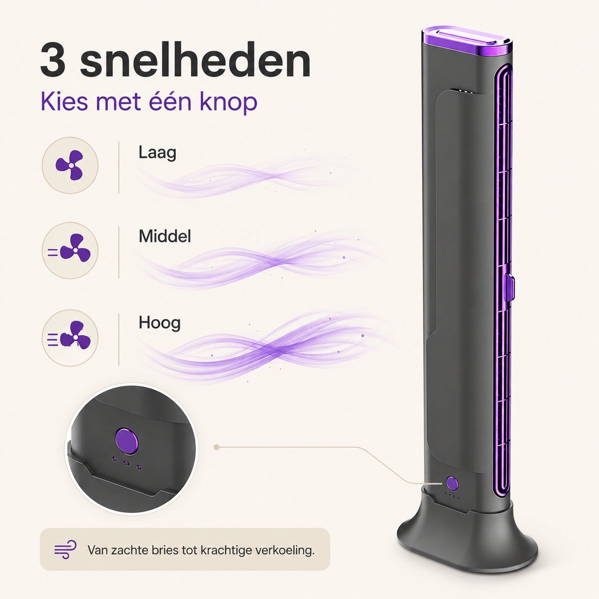 VHV - Torenventilator - Bladloos - Tafelventilator - Ventilatoren - Ventilator staand - Bureauventilator - Bladloze ventilator - Mini airco - Oplaadbaar - USB - Stil - Voor onder monitor en kantoor - Draadloos - 1200 mAh - 37*10.8*6.8CM - Grijs-paars – foto 6