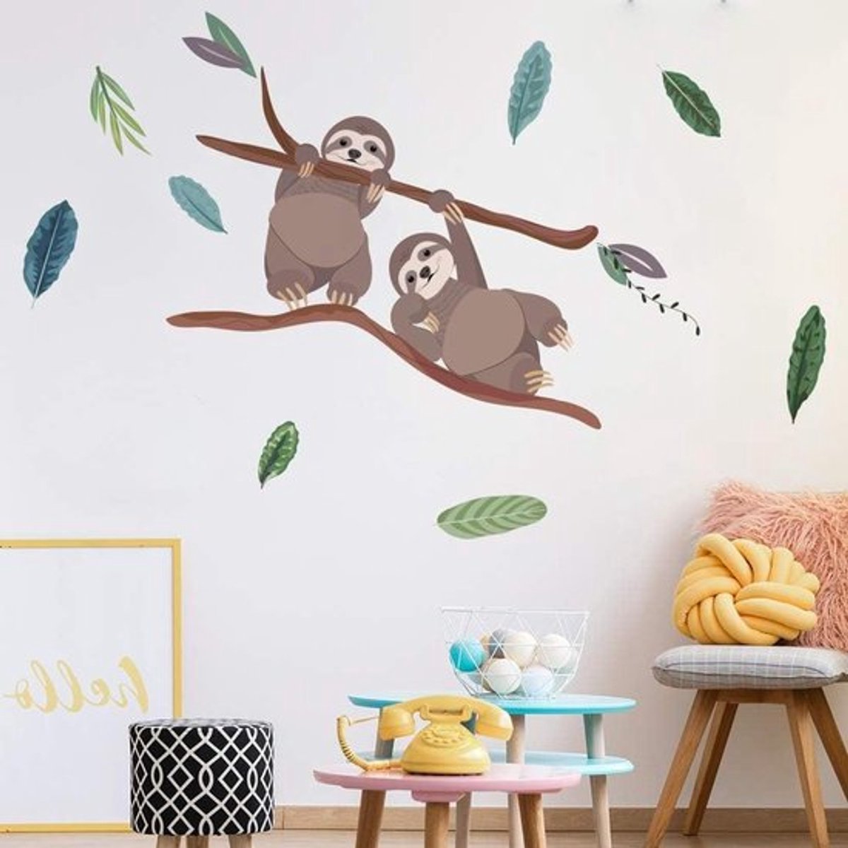 Kinderkamer muursticker met Luiaards en Aquarel Design - Verwijderbare Decoratie